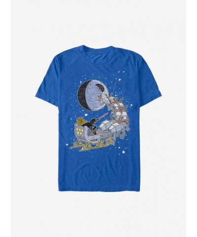 Star Wars Inspired Snow Vader Sleigh T-Shirt - Blue Men's Size