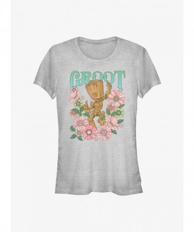 Marvel Guardians of the Galaxy Groot Dancing Girls Tee - Grey Junior Size