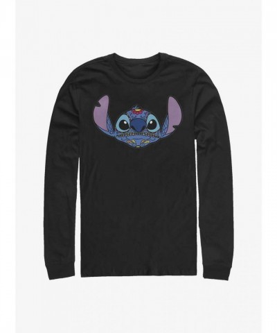 Disney Lilo & Stitch Skull Design Long Sleeve Men's Tee - Black