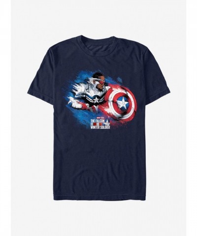 Marvel The Falcon Captain America Shield T-Shirt - Blue Men's Lightweight Cotton