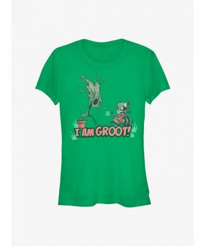 Marvel Groot Guardians T-Shirt - Trendy Junior Girls Green Tee
