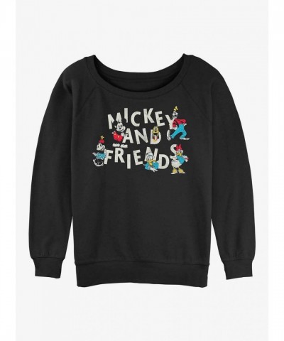 Disney Vintage Mickey Mouse Scattered Friends Lightweight Sweatshirt - Black