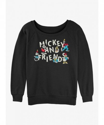 Disney Vintage Mickey Mouse Scattered Friends Lightweight Sweatshirt - Black