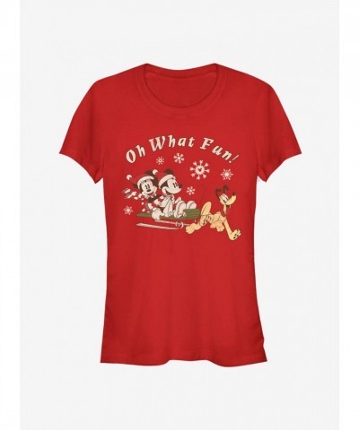Disney Classic Holiday Tee for Girls - Mickey & Minnie Oh What Fun Red