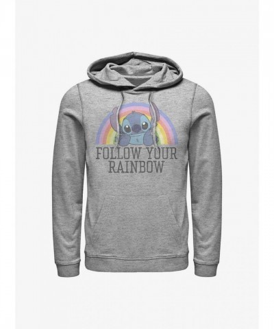 Disney Lilo & Stitch Rainbow Themed Unisex Hoodie - Grey