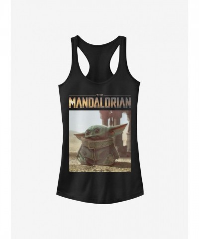 Mandalorian The Child Realistic Graphic Girls Tank Top - Black