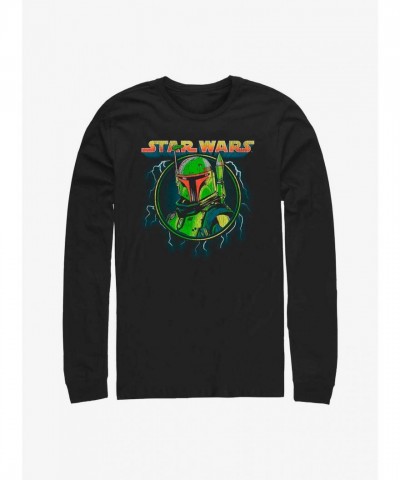 Mandalorian Boba Fett Badge Long Sleeve T-Shirt for Men - Black Cotton