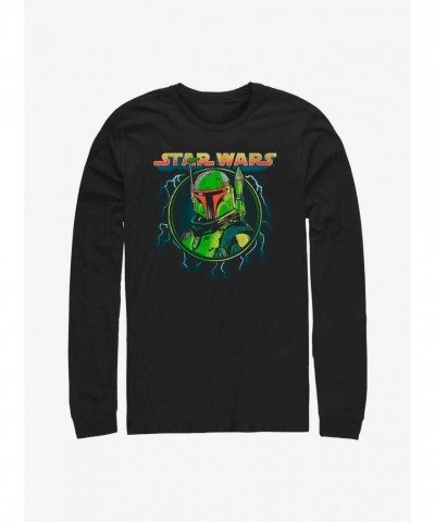 Mandalorian Boba Fett Badge Long Sleeve T-Shirt for Men - Black Cotton