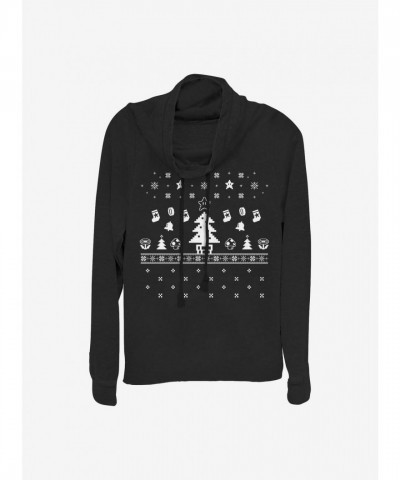 Super Mario Black Cowl Neck Top for Girls - Lightweight Winter Sweatshirt