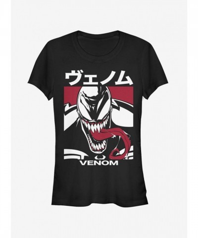 Marvel Venom Japanese Kanji Character T-Shirt for Girls - Black