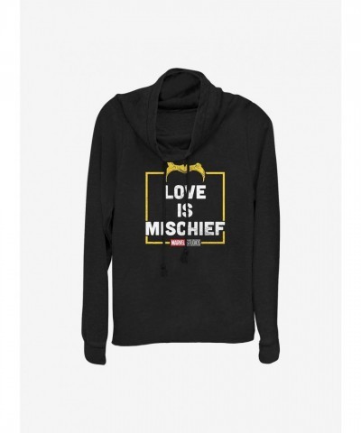 Marvel Girls Lightweight Love Is Mischief Cowl Neck Top - Black