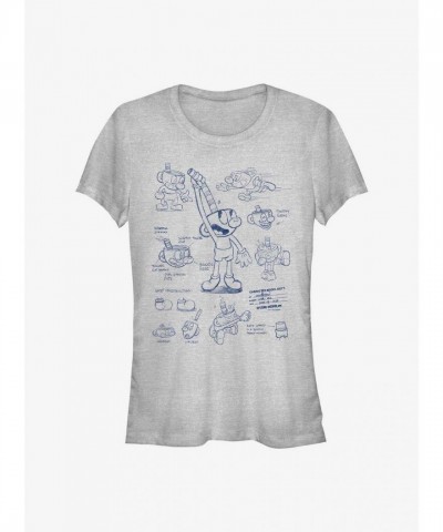 Cuphead Mugman Sketch Tee - Grey for Girls