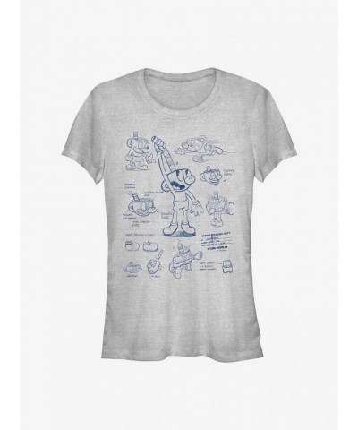 Cuphead Mugman Sketch Tee - Grey for Girls
