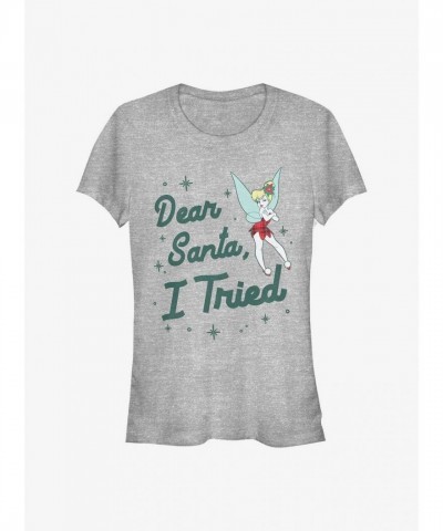 Disney Tinker Bell Girls T-Shirt - "Dear Santa, I Tried" - Grey
