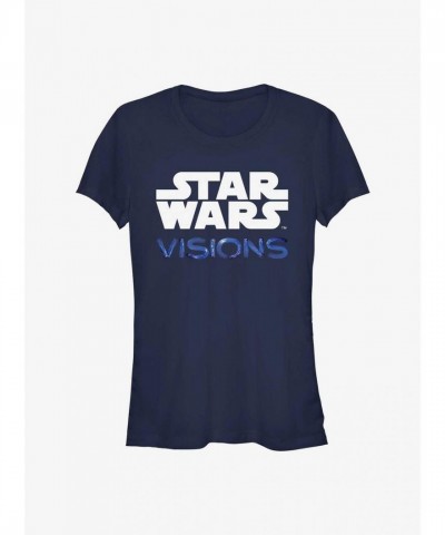 Star Wars Visions Stacked Logo Lightweight Cotton Girls T-Shirt - Blue