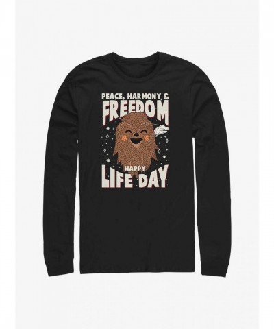 Chewbacca Happy Life Day Long Sleeve T-Shirt - Men's Black Cotton
