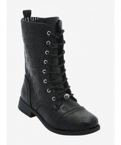 The Nightmare Before Christmas Black Debossed Combat Boots for Women