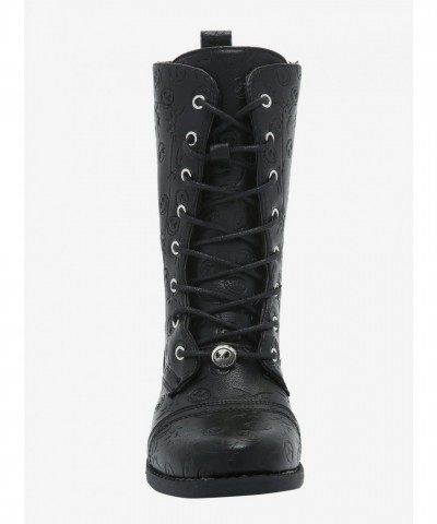 The Nightmare Before Christmas Black Debossed Combat Boots for Women