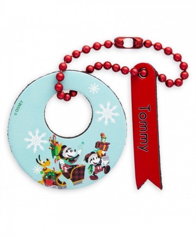 Santa Mickey Mouse Leather Luggage Tag - Personalizable with Minnie and Pluto