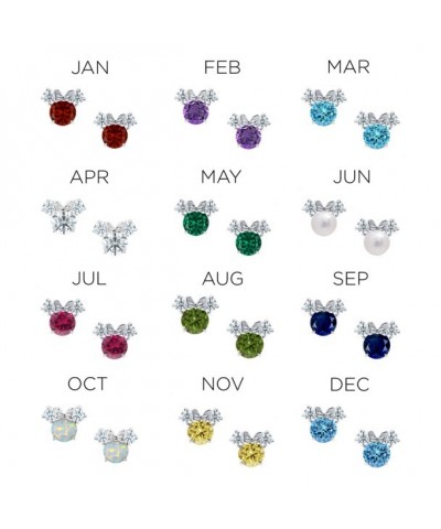 Minnie Mouse Birthstone Earrings for Girls by CRISLU – Sterling Silver with Platinum Finish