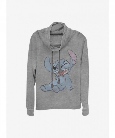 Disney Lilo & Stitch Grey Halftone Long-Sleeve Cowl Neck Top for Girls