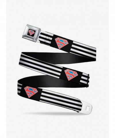 Superman Shield Flip Belt - DC Comics Americana Stripes Seatbelt for Men