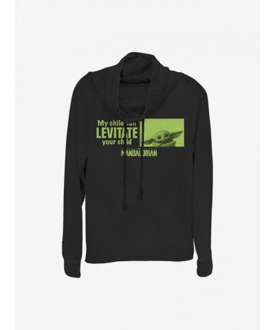 Levitating Grogu Cowlneck Top for Girls - Star Wars Mandalorian Black