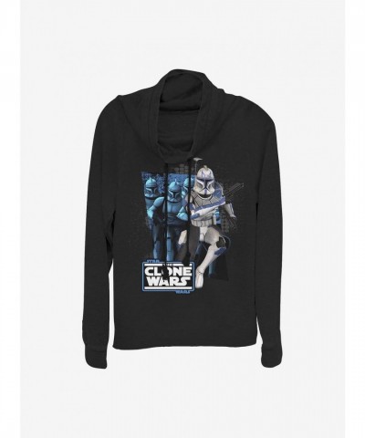 Star Wars: The Clone Wars Lightweight Rex Trooper Cowlneck Top for Girls - Black