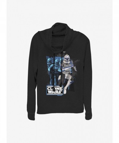 Star Wars: The Clone Wars Lightweight Rex Trooper Cowlneck Top for Girls - Black
