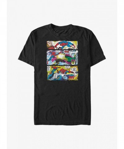 Marvel Spider-Man Big & Tall T-Shirt - Battle Comic Panels for Men - BLACK