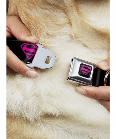 Superman Shield DC Comics Justice League Seatbelt Dog Collar - Black & Hot Pink