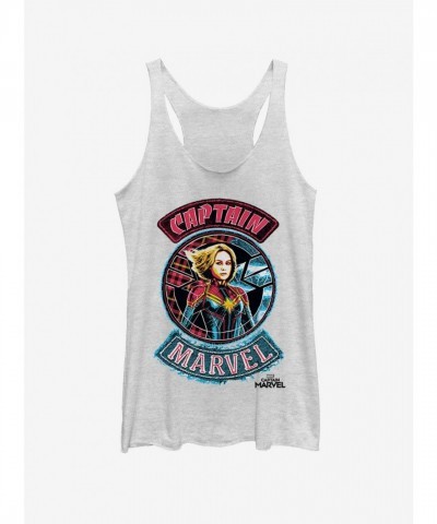 Marvel Girls Captain Marvel Faux Patch Tank Top - White