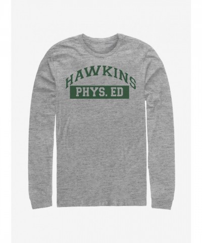 Stranger Things Hawkins Phys Ed Grey Long Sleeve T-Shirt for Men