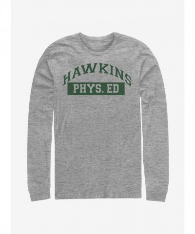 Stranger Things Hawkins Phys Ed Grey Long Sleeve T-Shirt for Men