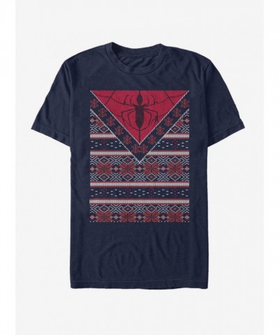 Marvel Ugly Christmas Sweater T-Shirt - Men's Blue Spider-Man Logo