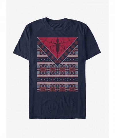 Marvel Ugly Christmas Sweater T-Shirt - Men's Blue Spider-Man Logo