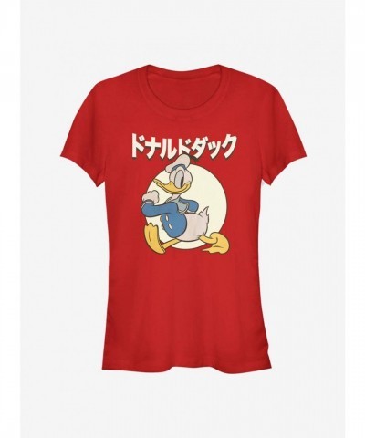 Disney Girls Classic Donald Duck T-Shirt in Red - Lightweight Cotton