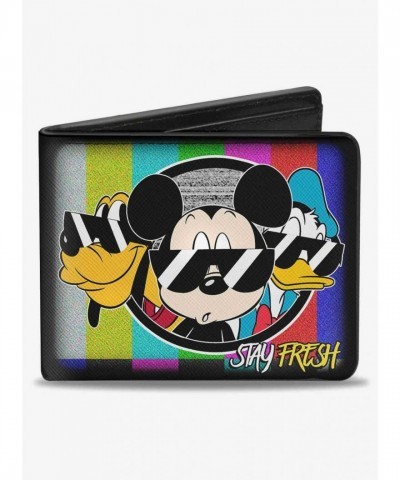 Disney Men's Stay Fresh Group Mickey Mouse & Friends Vegan Leather Bifold Wallet