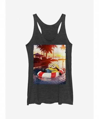 Minion Tropical Vacation Girls Tank Top - BLACK