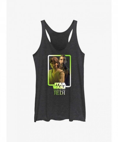 Star Wars Jedi Master & Apprentice Girls Tank Top - Count Dooku & Qui-Gon Jinn - Black