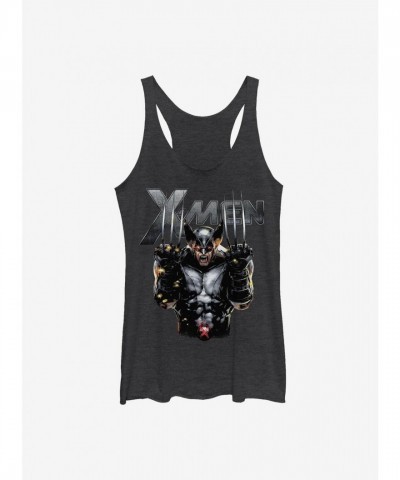 Marvel Girls' Black Metal Wolverine Raw-Edge Tank
