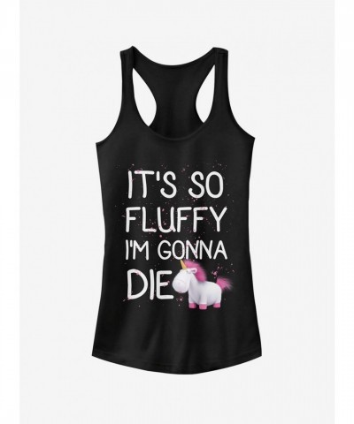 Agnes Fluffy Unicorn Design Girls Tank Top - Black
