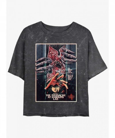 Stranger Things Collaboration Butcher Billy Mineral Wash Crop T-Shirt for Girls - Hawkins Lab Massacre