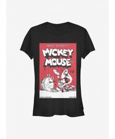 Disney Girls Mickey Mouse Band Comic T-Shirt - Junior Size Black