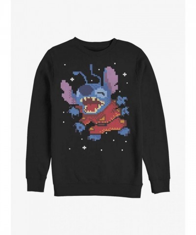 Disney Lilo & Stitch Pixel Print Crewneck Sweatshirt - Men's Black
