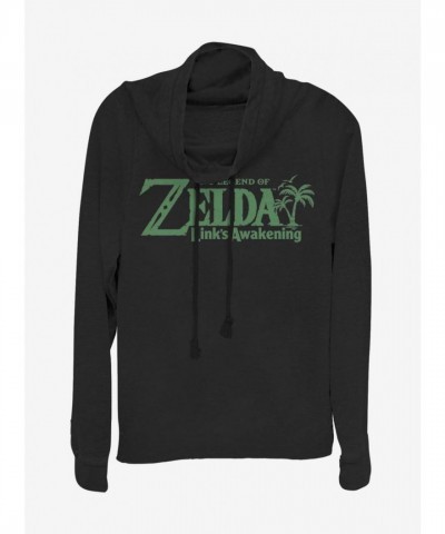Nintendo Zelda Link's Awakening Girls Long Sleeve Top - Black Cowl Neck