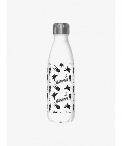 Wednesday Icons Pattern Water Bottle - White 17oz Stainless Steel